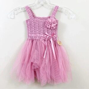 Vestido infantil de crochê e tule, 0-6 meses.