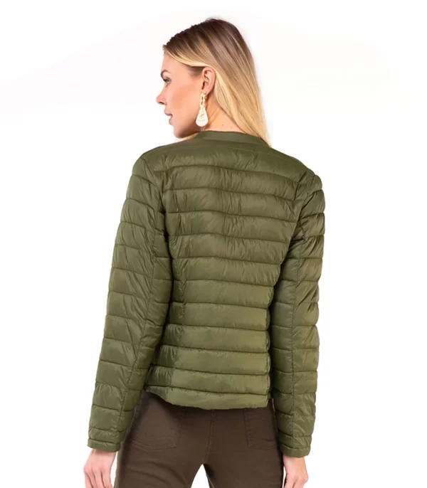 Jaqueta Puffer Acolchoada Verde Militar sem capuz