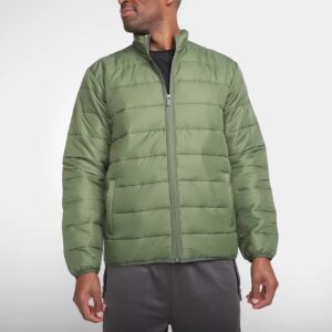 Jaqueta Puffer Acolchoada Verde Militar sem capuz