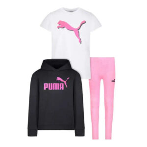 conjunto juvenil 3 peças rosa e preto puma 