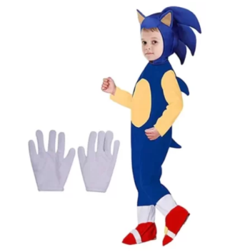 Fantasia Sonic Infantil de Luxo Com Máscara e Luva