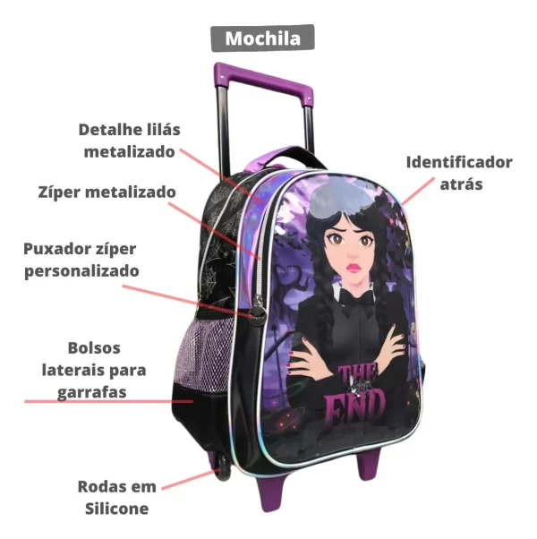 Kit Mochila Rodinha Wandinha