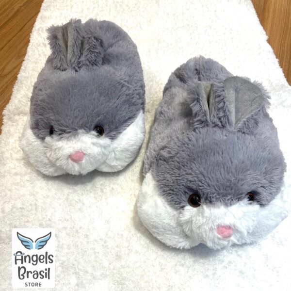 Pantufa coelho de pelúcia Cinza