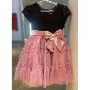 Vestido de Festa Rosa Luxo com Laço Infantil