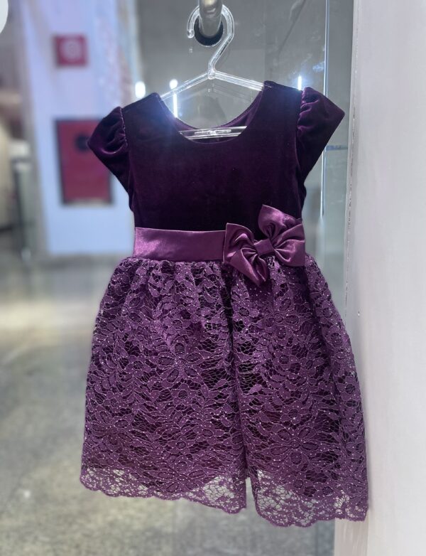 Vestido de Festa Roxo Luxo com Laço Infantil 