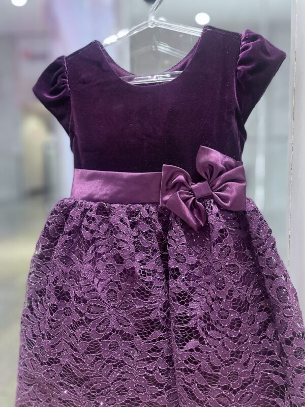 Vestido de Festa Roxo Luxo com Laço Infantil 