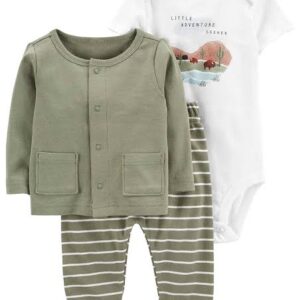 Conjunto Infantil 3 Peças Listrado Adventure Verde Carter's